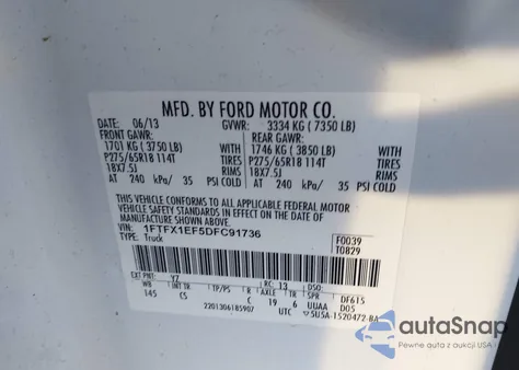 2013 Ford F-150 Stx from USA, damaged, VIN 1FTFX1EF5DFC91736